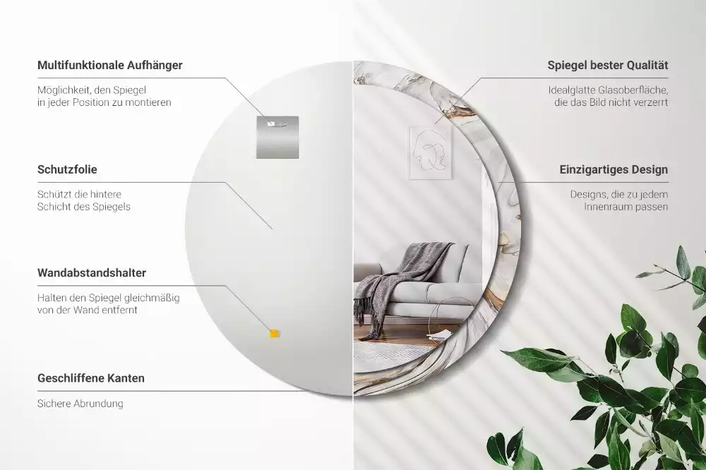 Espelho decorativo redondo Mármore claro