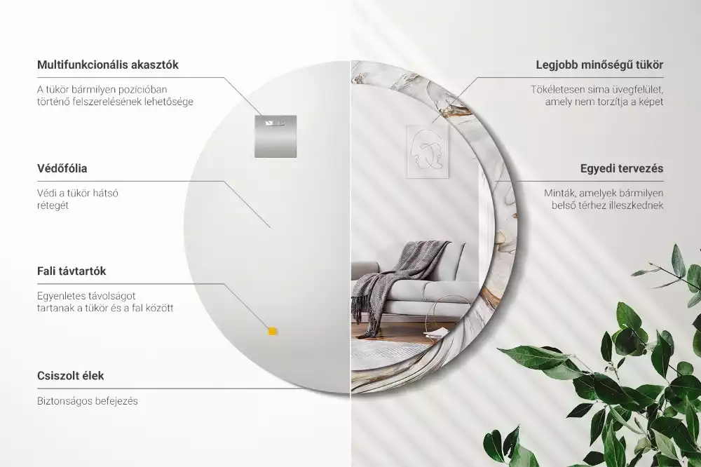 Espelho decorativo redondo Mármore claro