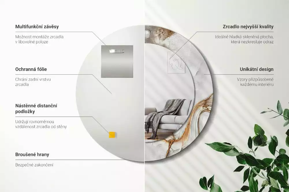 Espelho decorativo redondo Mármore claro