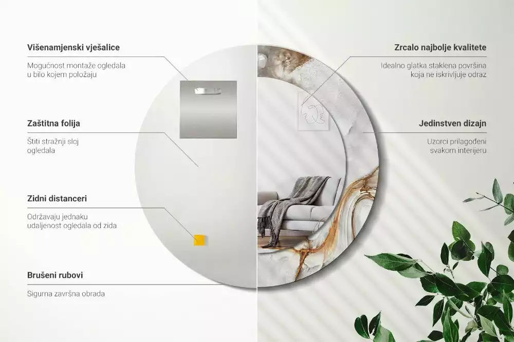 Espelho decorativo redondo Mármore claro