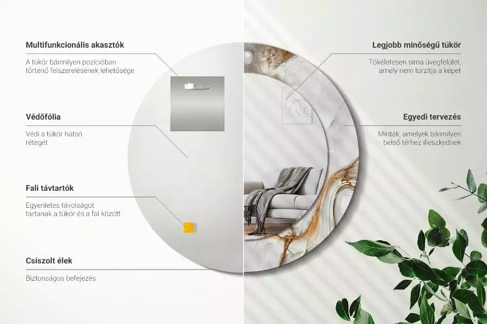 Espelho decorativo redondo Mármore claro