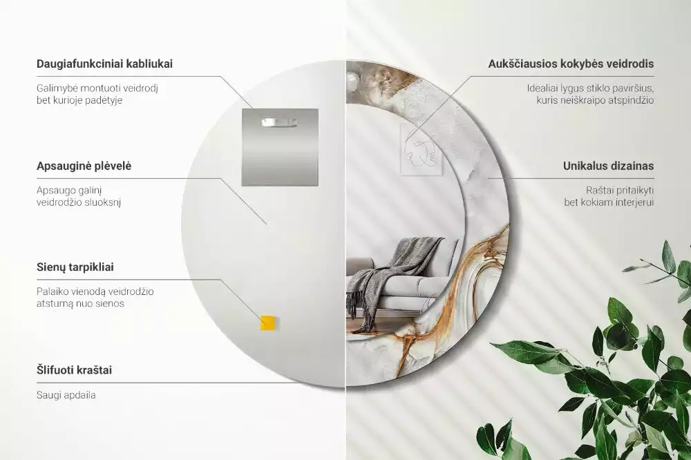 Espelho decorativo redondo Mármore claro