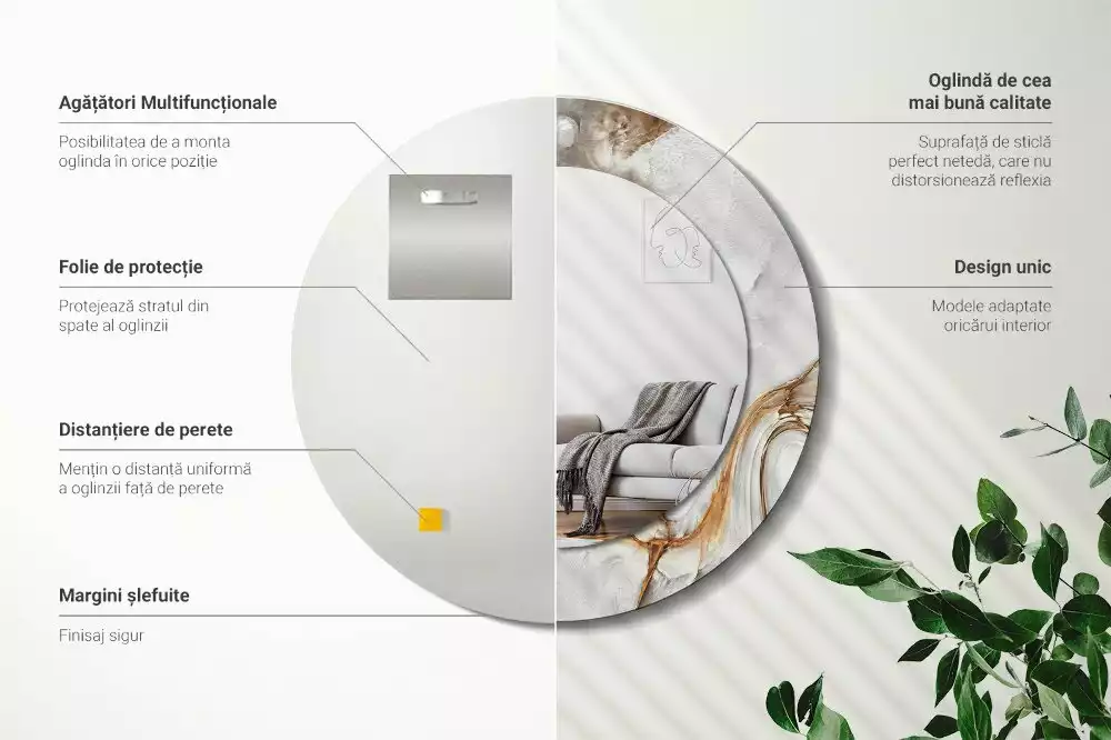 Espelho decorativo redondo Mármore claro