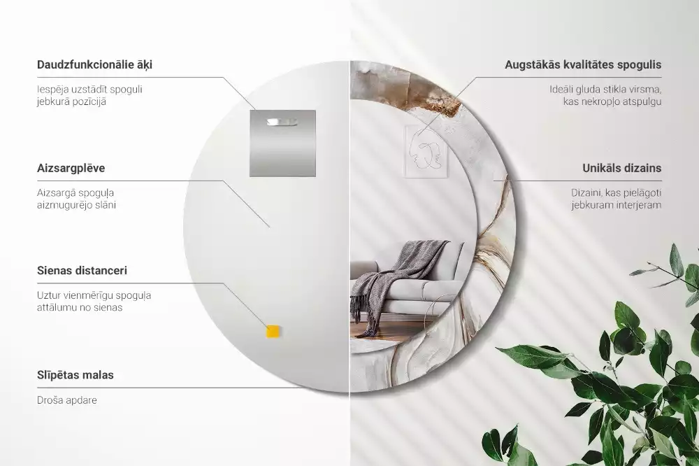 Espelho decorativo redondo Mármore claro