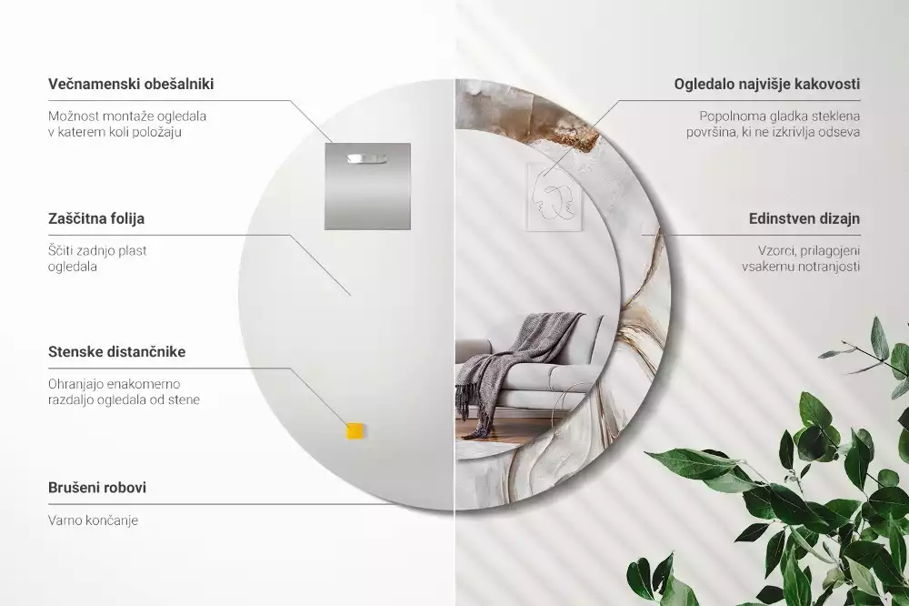 Espelho decorativo redondo Mármore claro