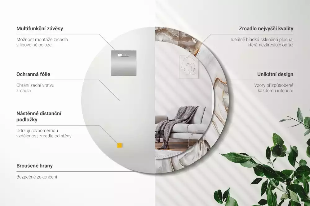 Espelho decorativo redondo Mármore claro