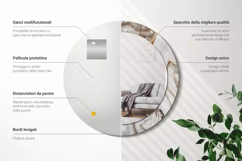 Espelho decorativo redondo Mármore claro