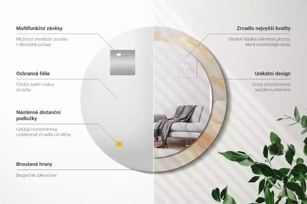 Espelho redondo decorativo Mármore ônix