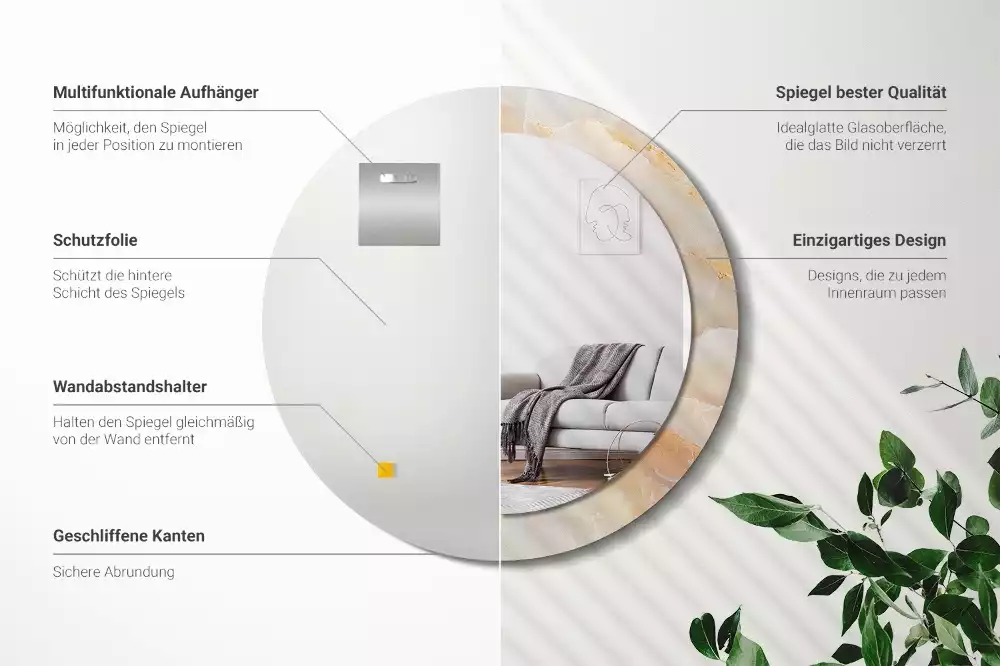 Espelho redondo decorativo Mármore ônix