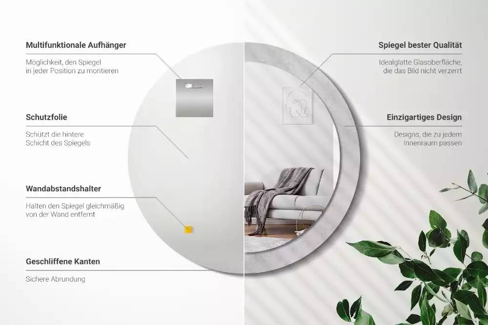 Espelho decorativo redondo Textura de concreto