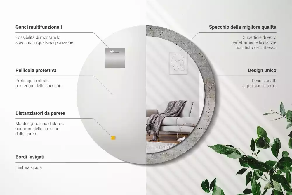 Espelho decorativo redondo Concreto cinza