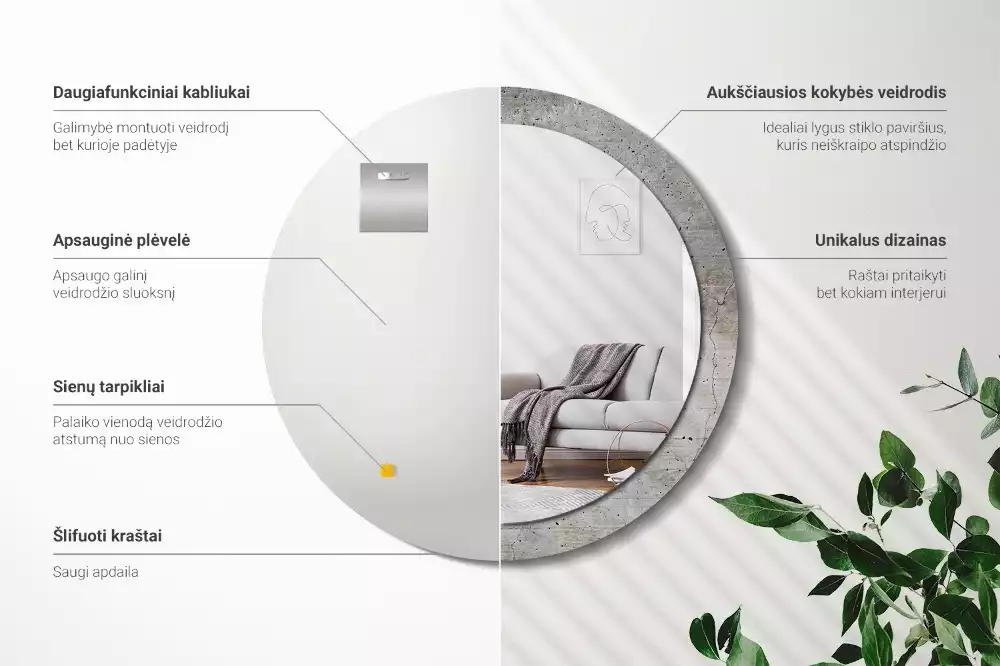 Espelho decorativo redondo Concreto cinza