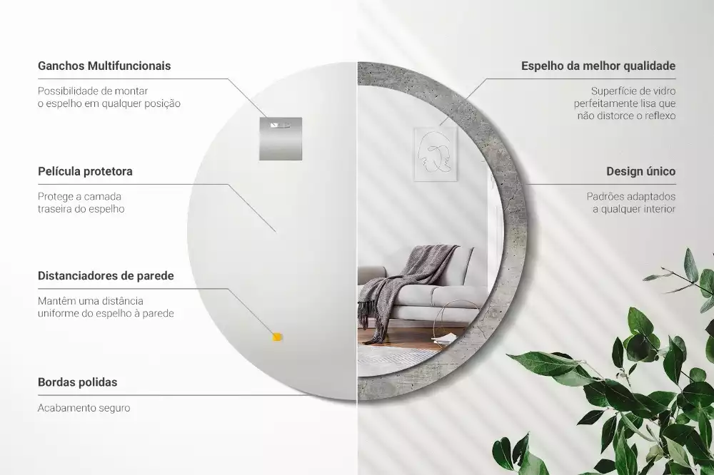 Espelho decorativo redondo Concreto cinza