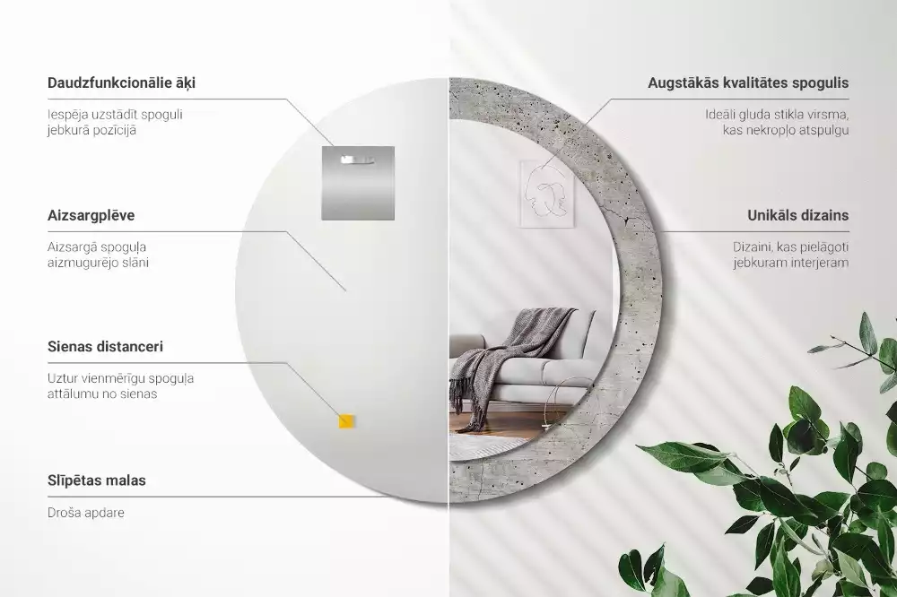 Espelho decorativo redondo Concreto cinza