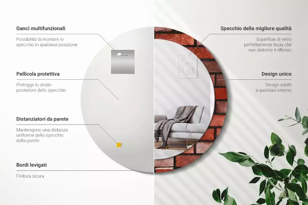 Espelho decorativo redondo Tijolo vermelho