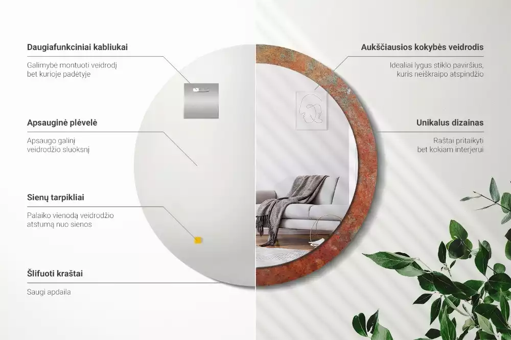 Espelho redondo decorativo Metal enferrujado