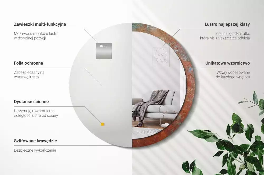 Espelho redondo decorativo Metal enferrujado