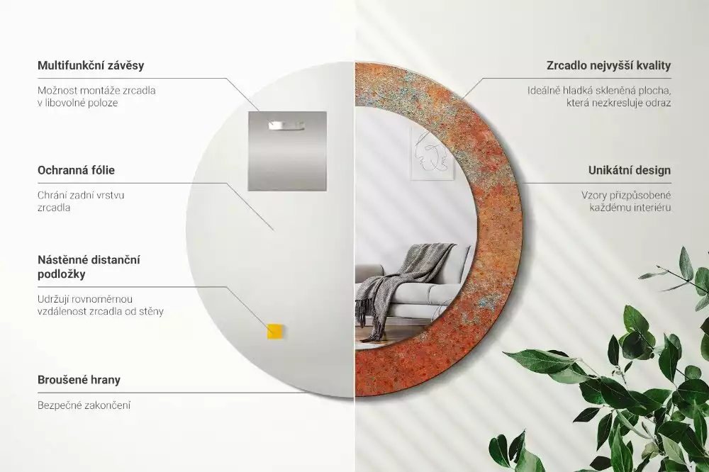 Espelho redondo decorativo Metal enferrujado