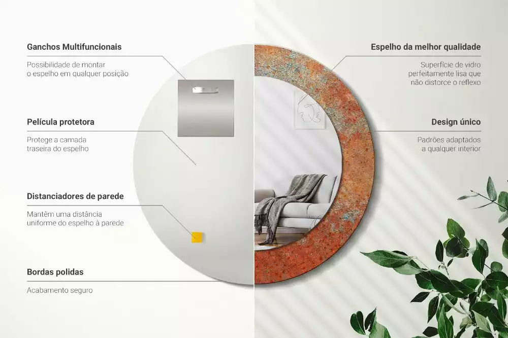 Espelho redondo decorativo Metal enferrujado