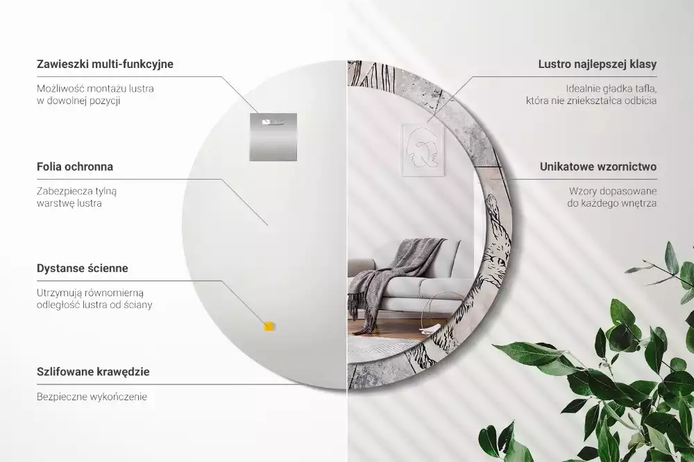 Espelho decorativo redondo Animais abstratos