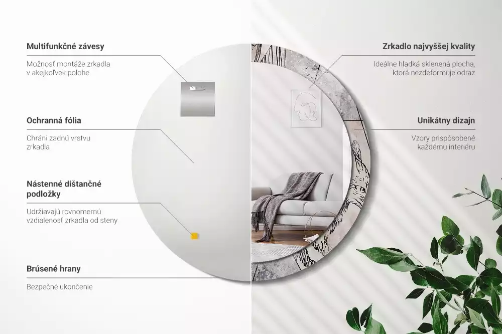 Espelho decorativo redondo Animais abstratos