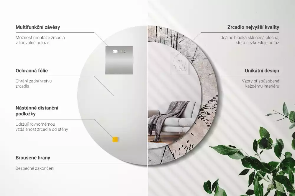 Espelho decorativo redondo Animais abstratos