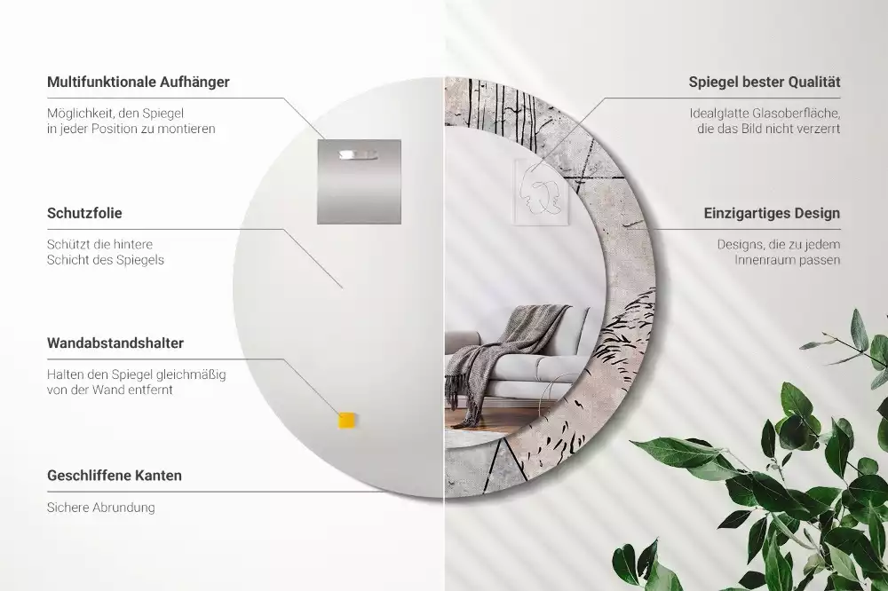 Espelho decorativo redondo Animais abstratos