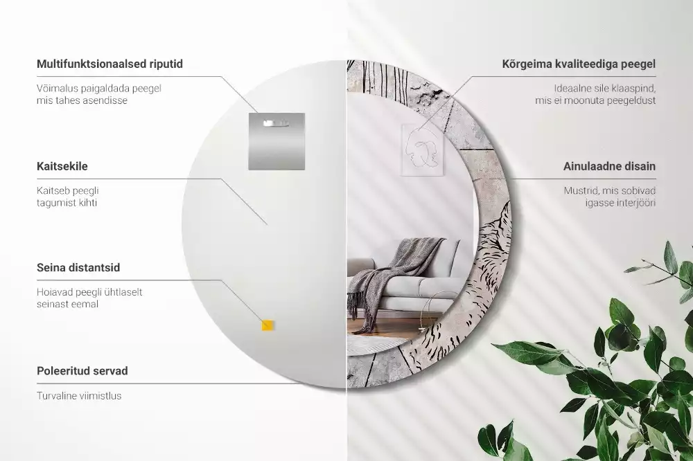 Espelho decorativo redondo Animais abstratos