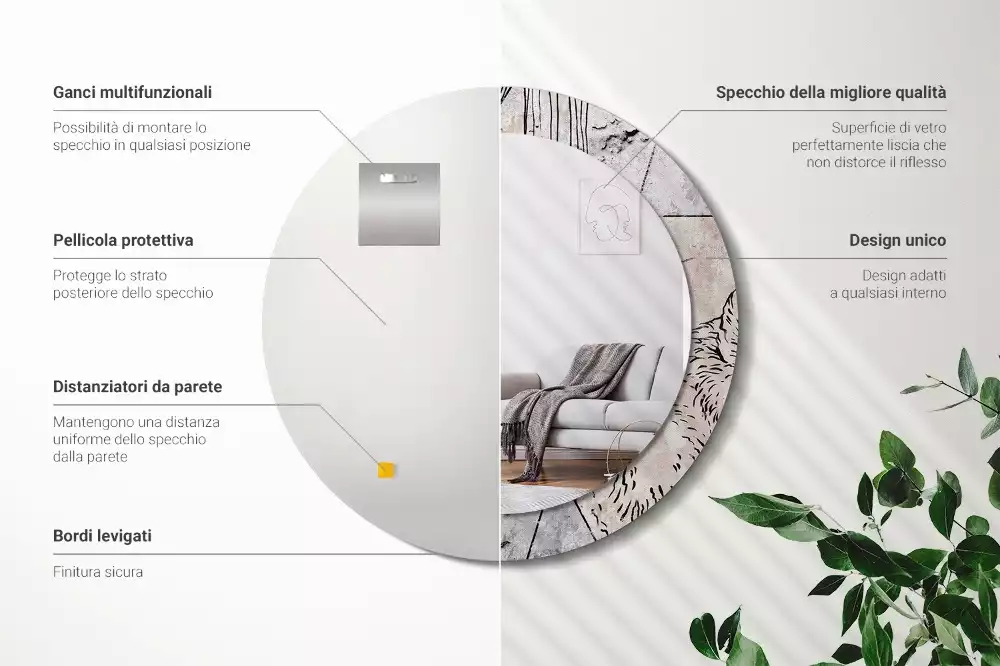 Espelho decorativo redondo Animais abstratos