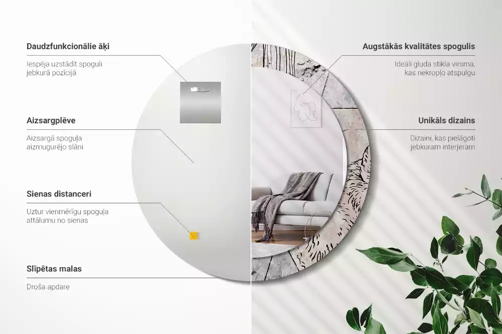 Espelho decorativo redondo Animais abstratos