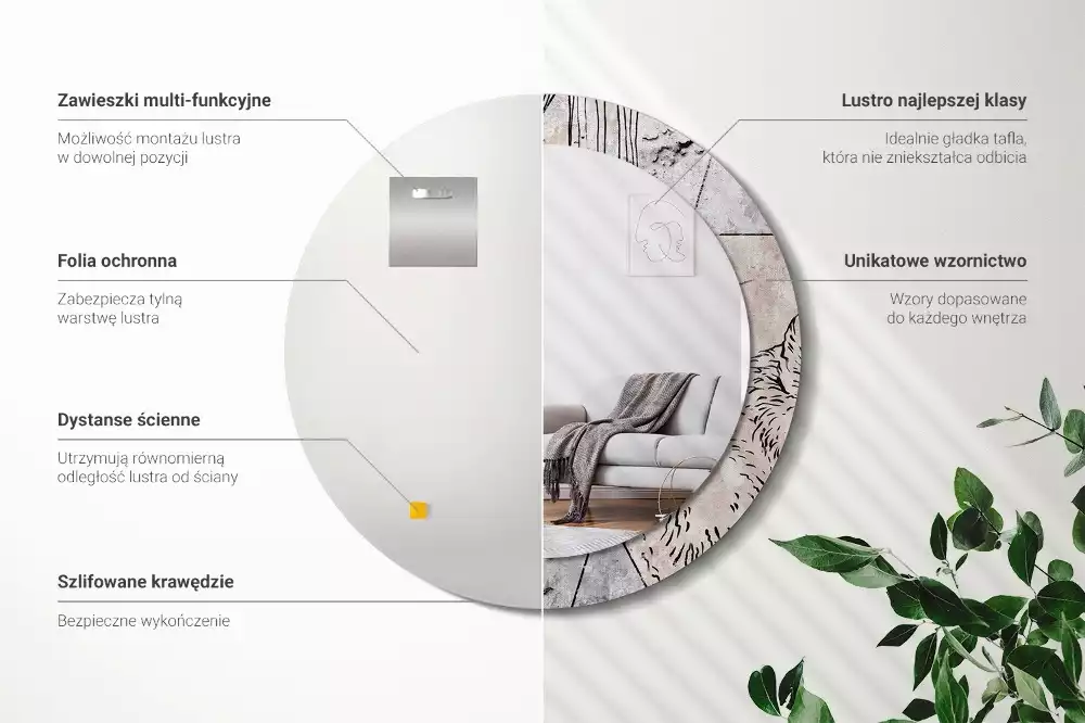 Espelho decorativo redondo Animais abstratos