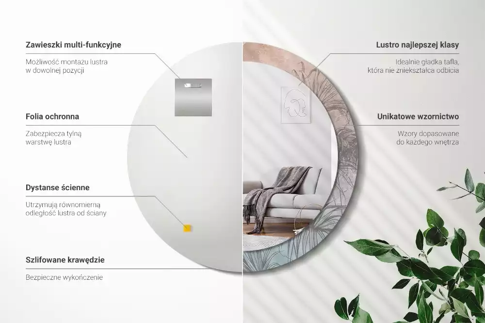 Espelho redondo decorativo Flores tropicais