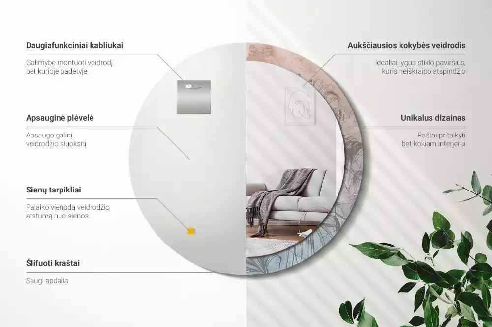 Espelho redondo decorativo Flores tropicais