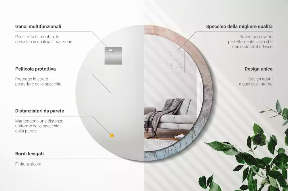 Espelho redondo decorativo Flores tropicais