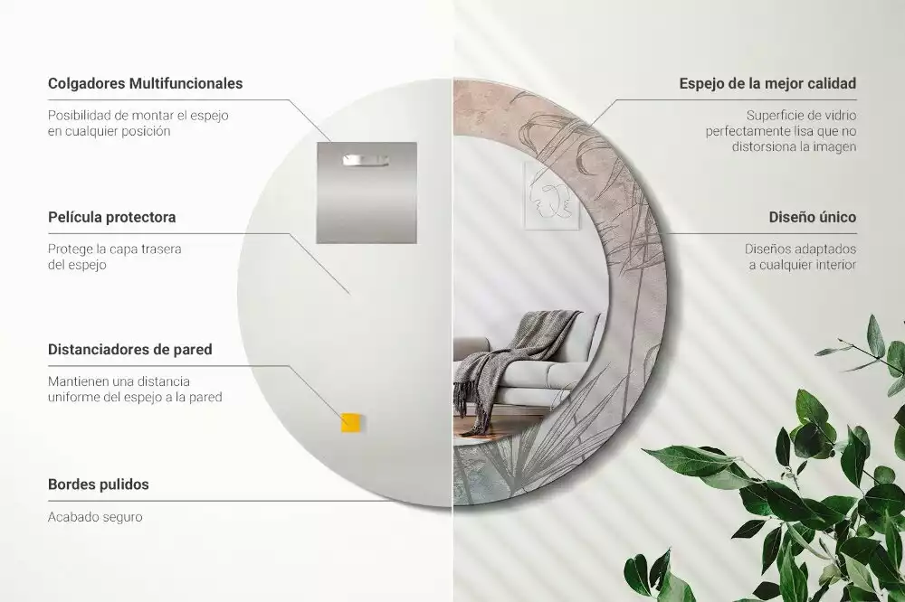 Espelho redondo decorativo Flores tropicais