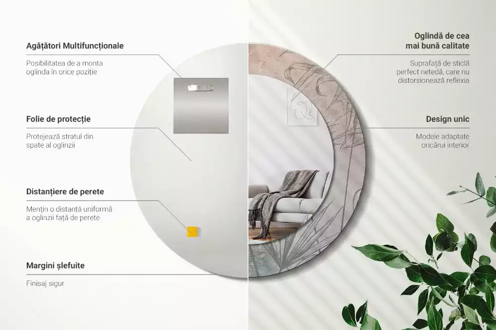 Espelho redondo decorativo Flores tropicais