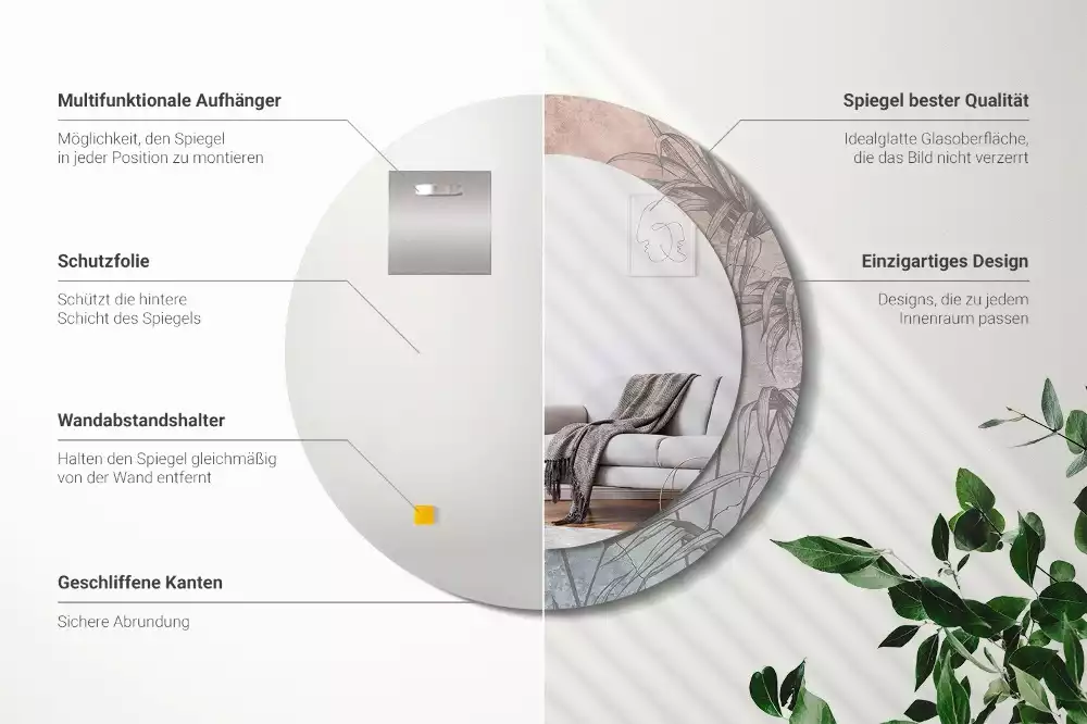 Espelho redondo decorativo Flores tropicais