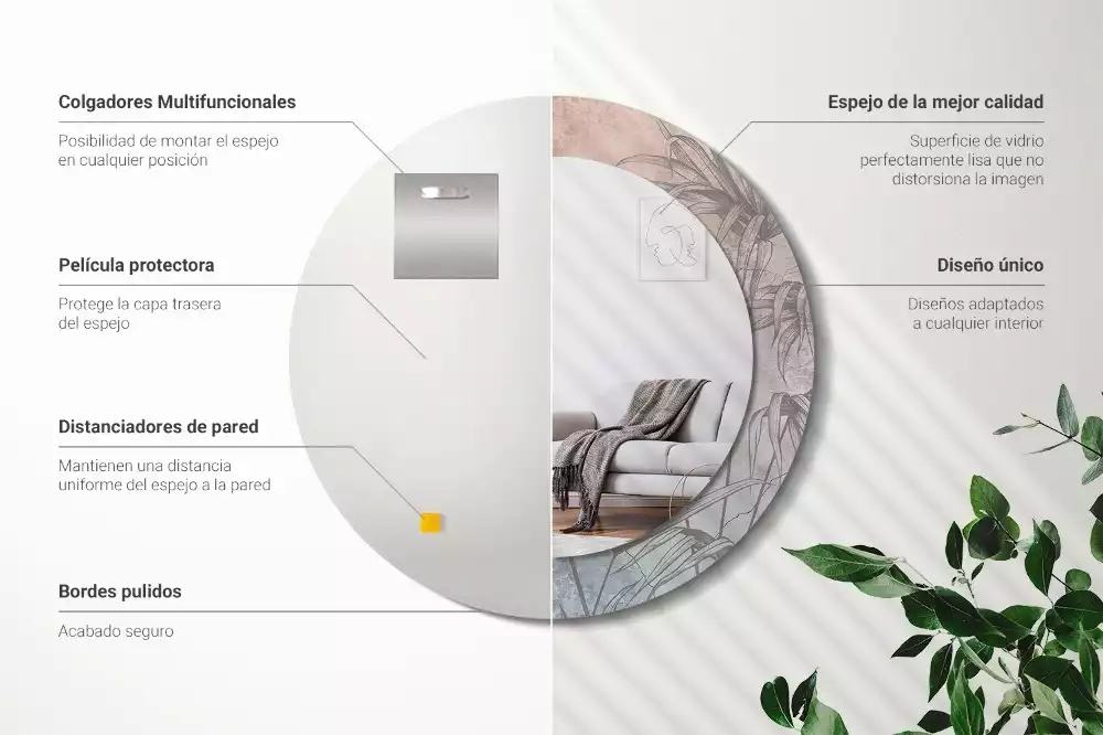 Espelho redondo decorativo Flores tropicais