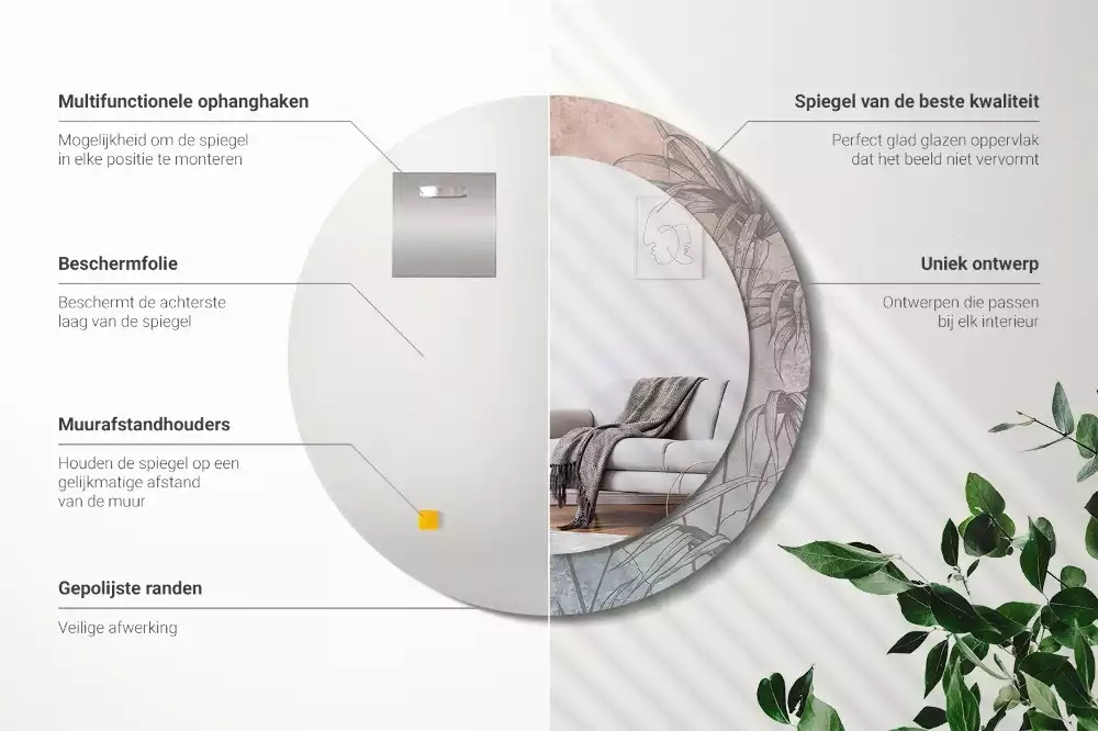 Espelho redondo decorativo Flores tropicais