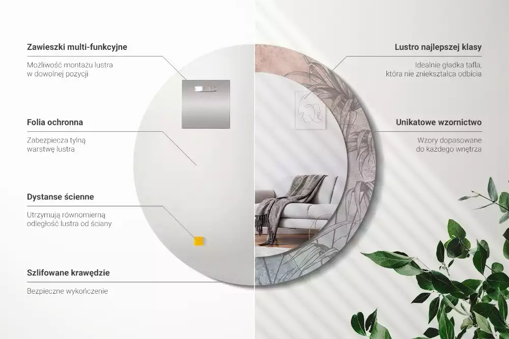 Espelho redondo decorativo Flores tropicais