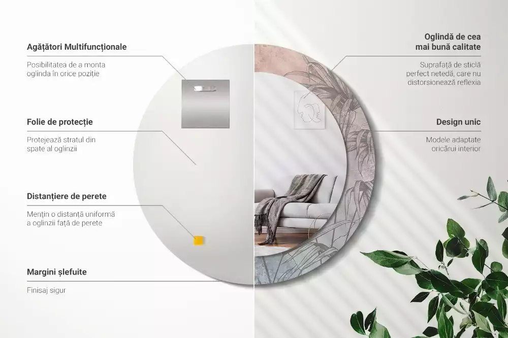 Espelho redondo decorativo Flores tropicais