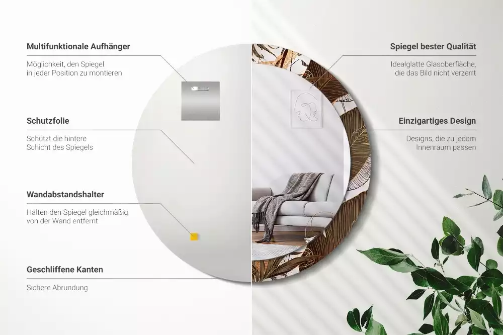 Espelho decorativo redondo Folhas de palmeira