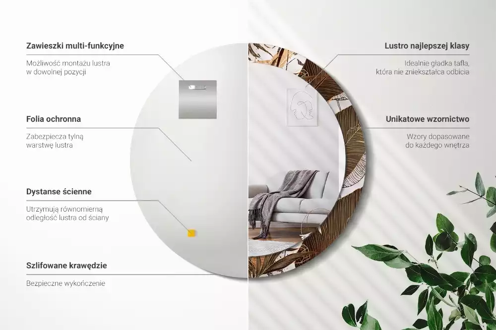 Espelho decorativo redondo Folhas de palmeira