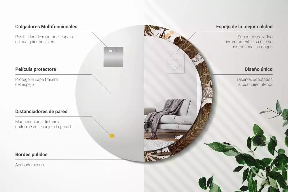 Espelho decorativo redondo Folhas de palmeira