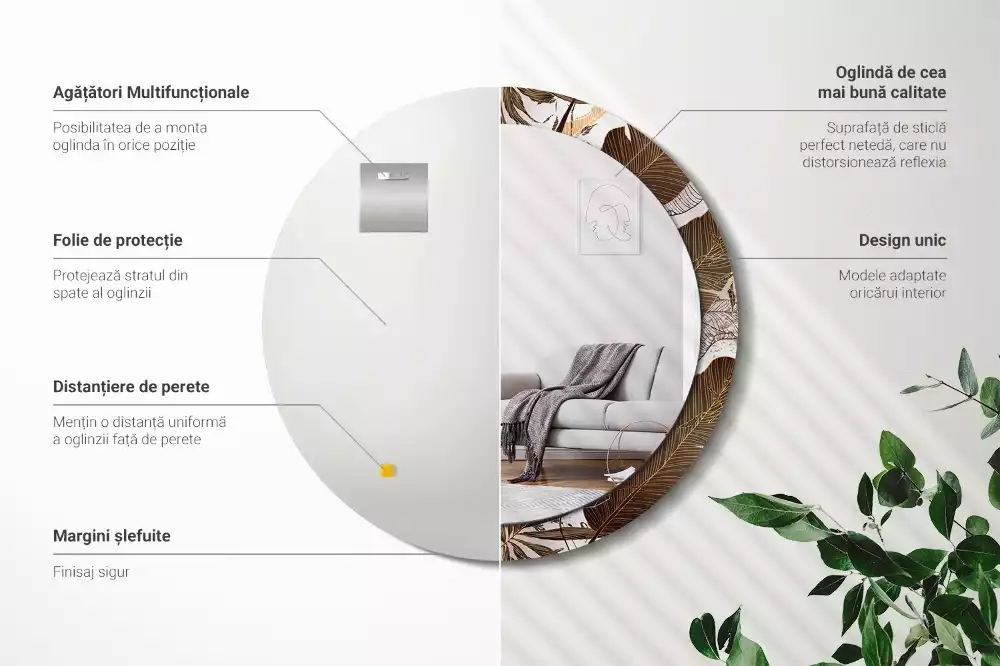 Espelho decorativo redondo Folhas de palmeira