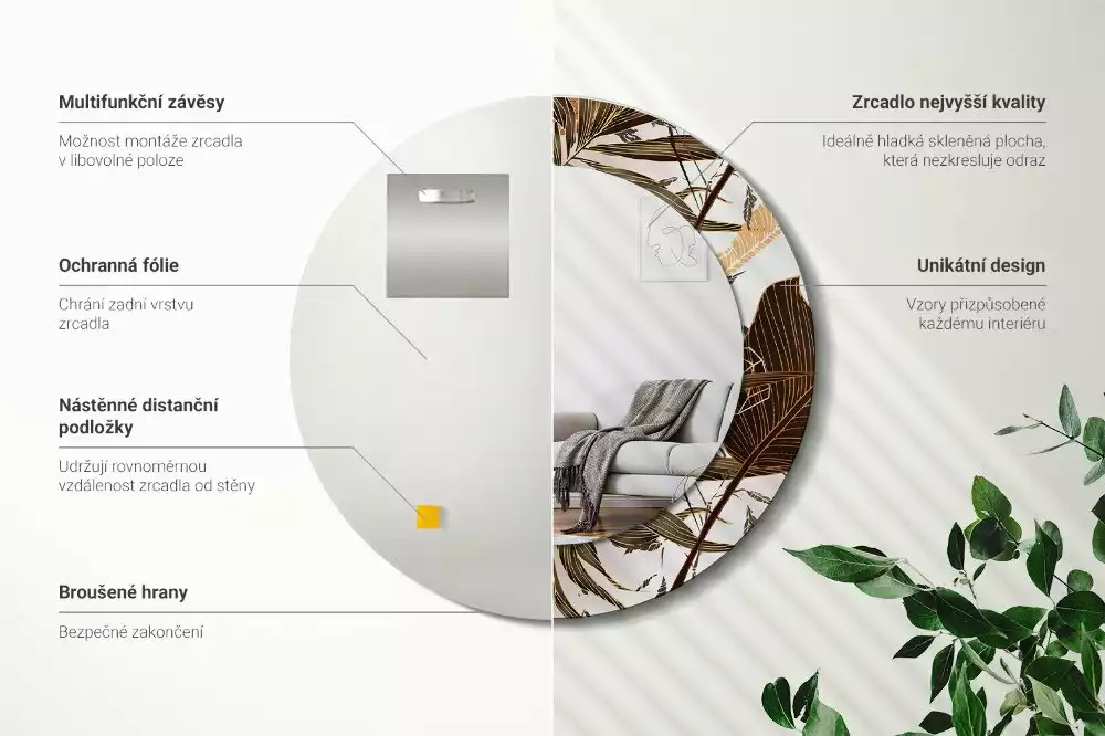 Espelho decorativo redondo Folhas de palmeira