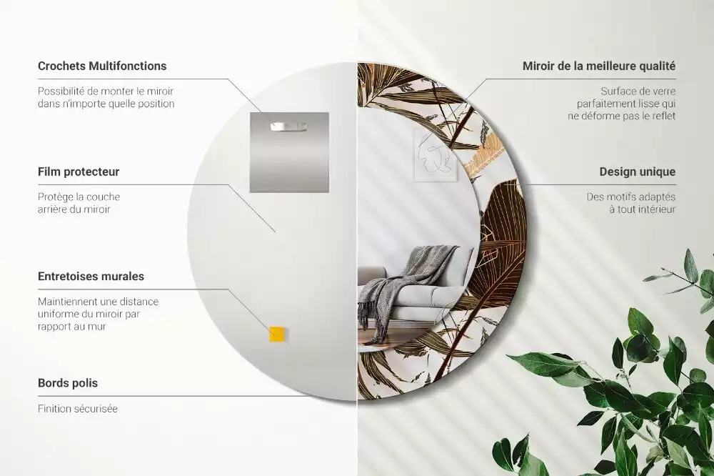 Espelho decorativo redondo Folhas de palmeira