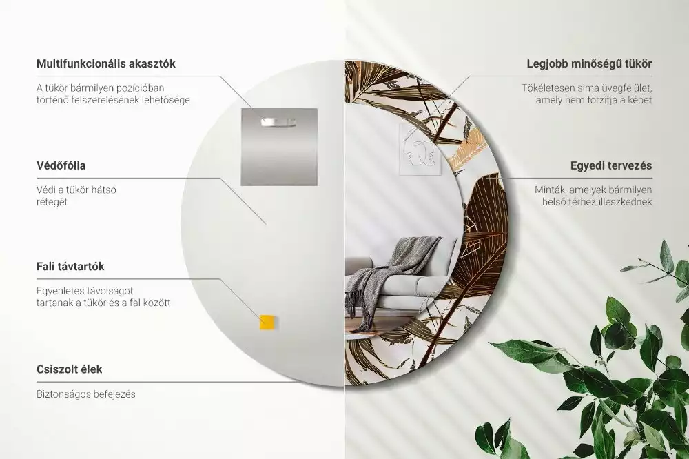 Espelho decorativo redondo Folhas de palmeira