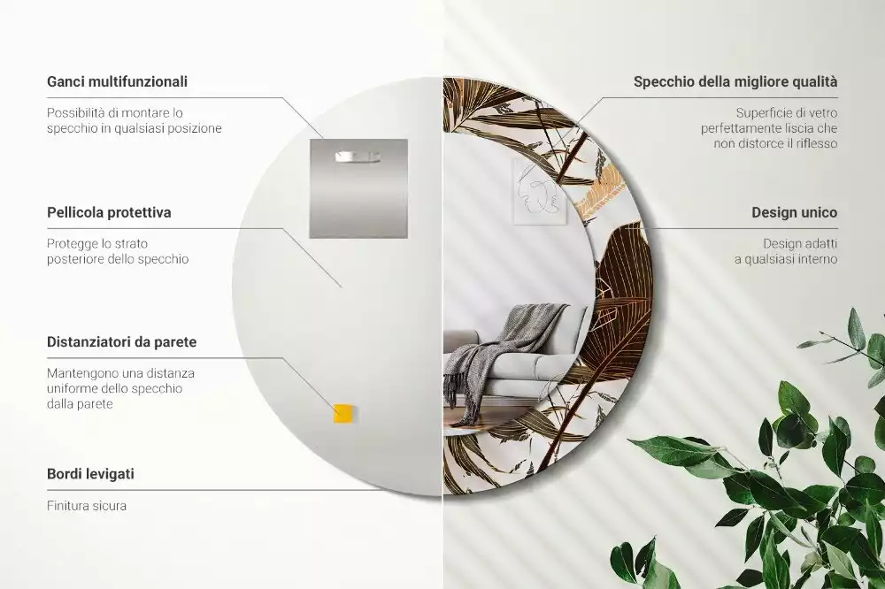 Espelho decorativo redondo Folhas de palmeira