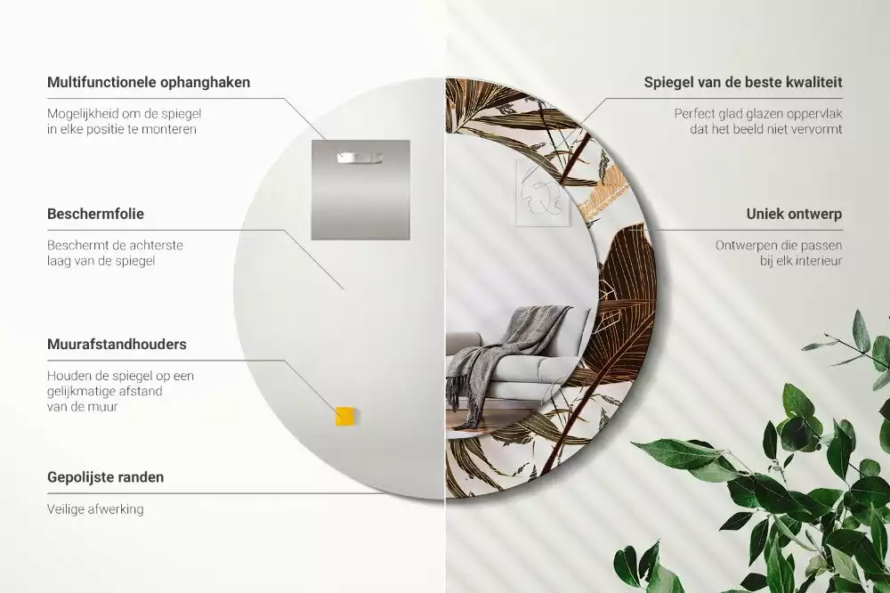 Espelho decorativo redondo Folhas de palmeira